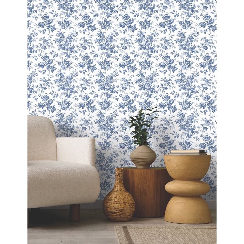 Anemone Toile Wallpaper Roll, Navy