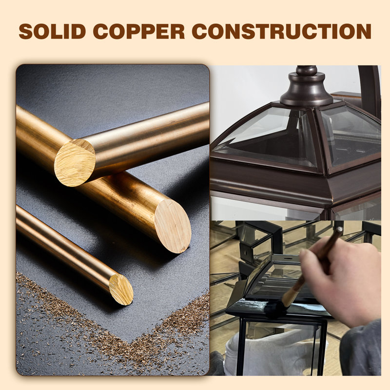 Copper Outdoor Wall Light with Beveled Clear Glass Bronze 18.5"H, 18.5”H, Bronze