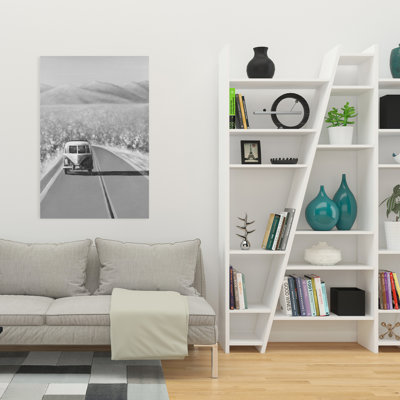 Car on the Road - Gray Transportation Canvas for Home Decor