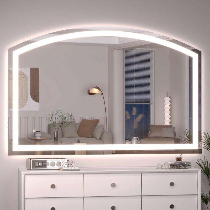 LED Bathroom Mirror with Lights Arched Vanity Mirror with Touch Sensor Lighted Mirror with Metal Frame Frontlit Anti-Fog Dimmable 3 Colors Temperature Shatterproof