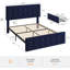Lit de rangement double en velours avec 4 tiroirs, tête de lit réglable, bleu-681182358-681182357