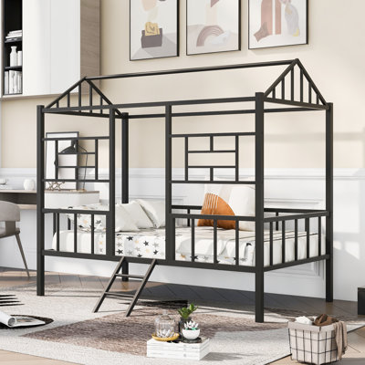 Structure de lit en métal avec support à lattes sans sommier