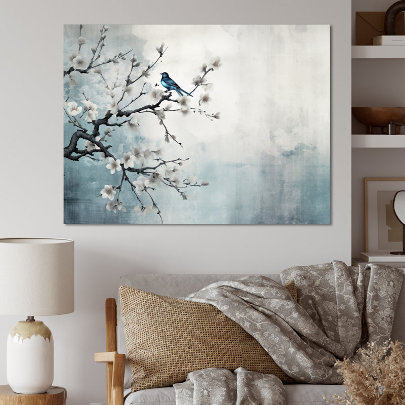 Art asiatique, Sumi oiseau sérénité, art asiatique, H 28 po x l 60 po x P 1,5 po, Toile tendue