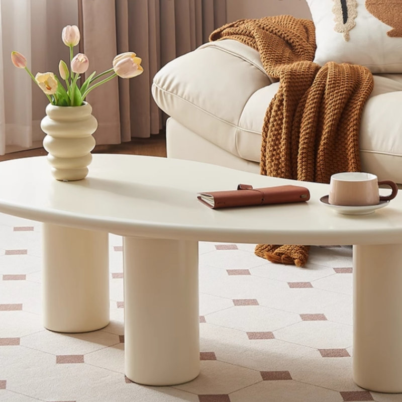 Table basse Honrine de 47 pouces de style nordique blanc chaud italien, table d'appoint de salon (trois pieds en bois massif)