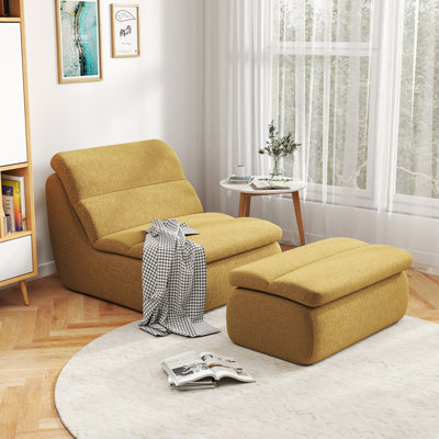 Ensemble de fauteuil à billes et repose-pieds en mousse de chenille sans accoudoirs