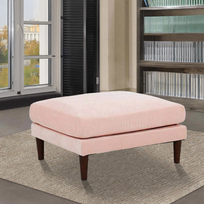 Emily 32 Inch Modular Ottoman, Box Cushion Seat, Wood Legs