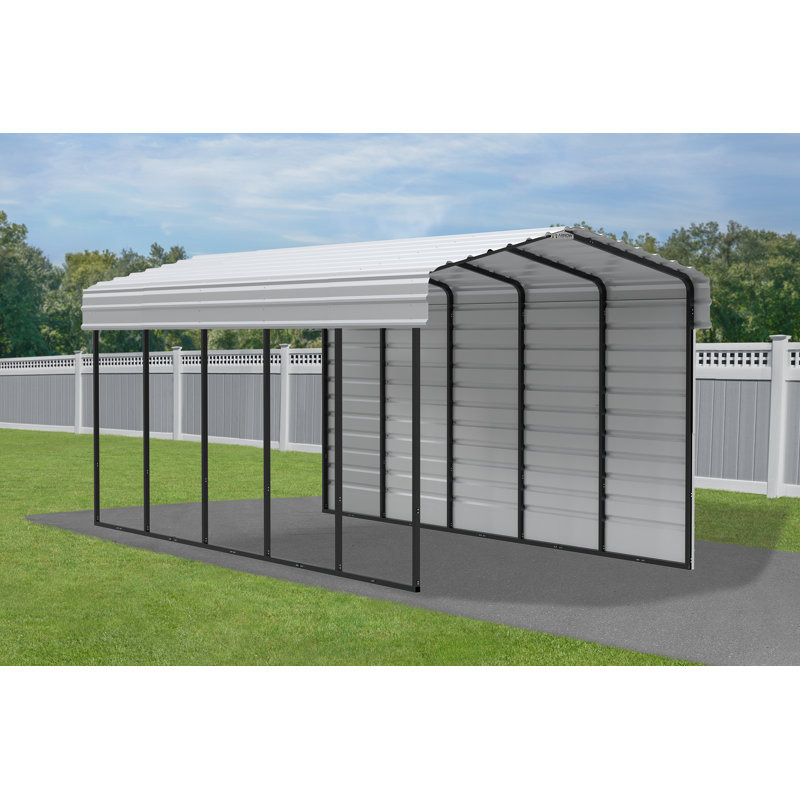 Abri d'auto en acier avec 1 ensemble de parois latérales, 10 x 24 x 9, 10'3" H x 10' W x 24'3" D, Blanc