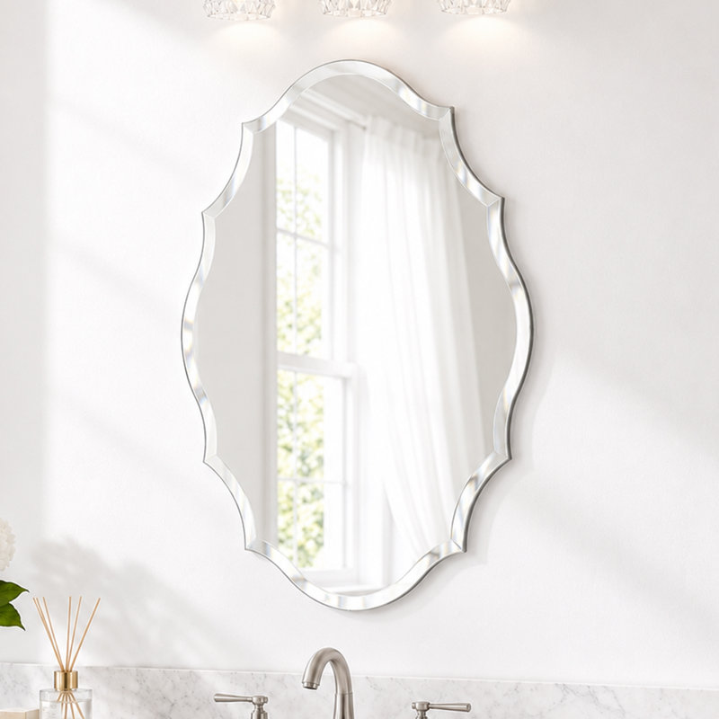 Beveled Scalloped Frameless Decorative Wall Accent Mirror, 36" x 24"