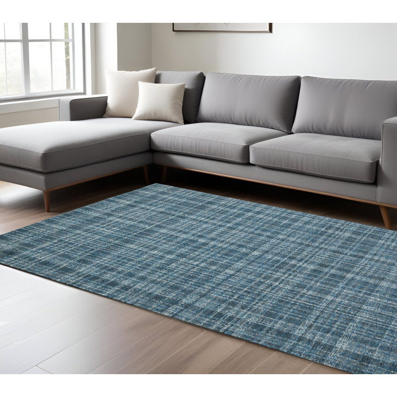 Tapis touffeté à la main turquoise et gris, Rectangle 9 pi x 12 pi