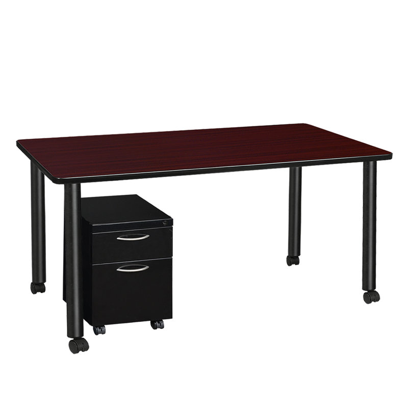 Regency Kee Mobile Desk with Storage, Mahogany/Black, 29" H x 66" W x 24" D