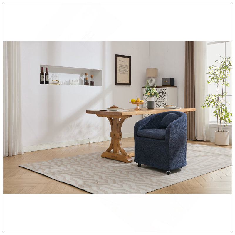 Ensemble de 1 fauteuil de salle à manger en chenille avec coussin de dossier et roues universelles