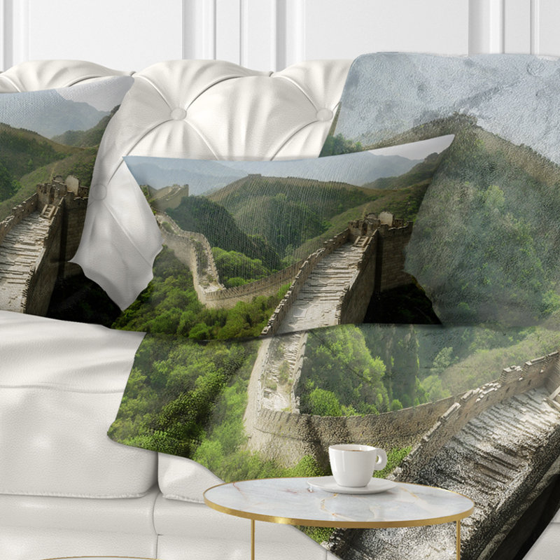 Grande muraille de Chine - Coussin décoratif à imprimé paysage, Oreiller européen, 12 po x 20 po