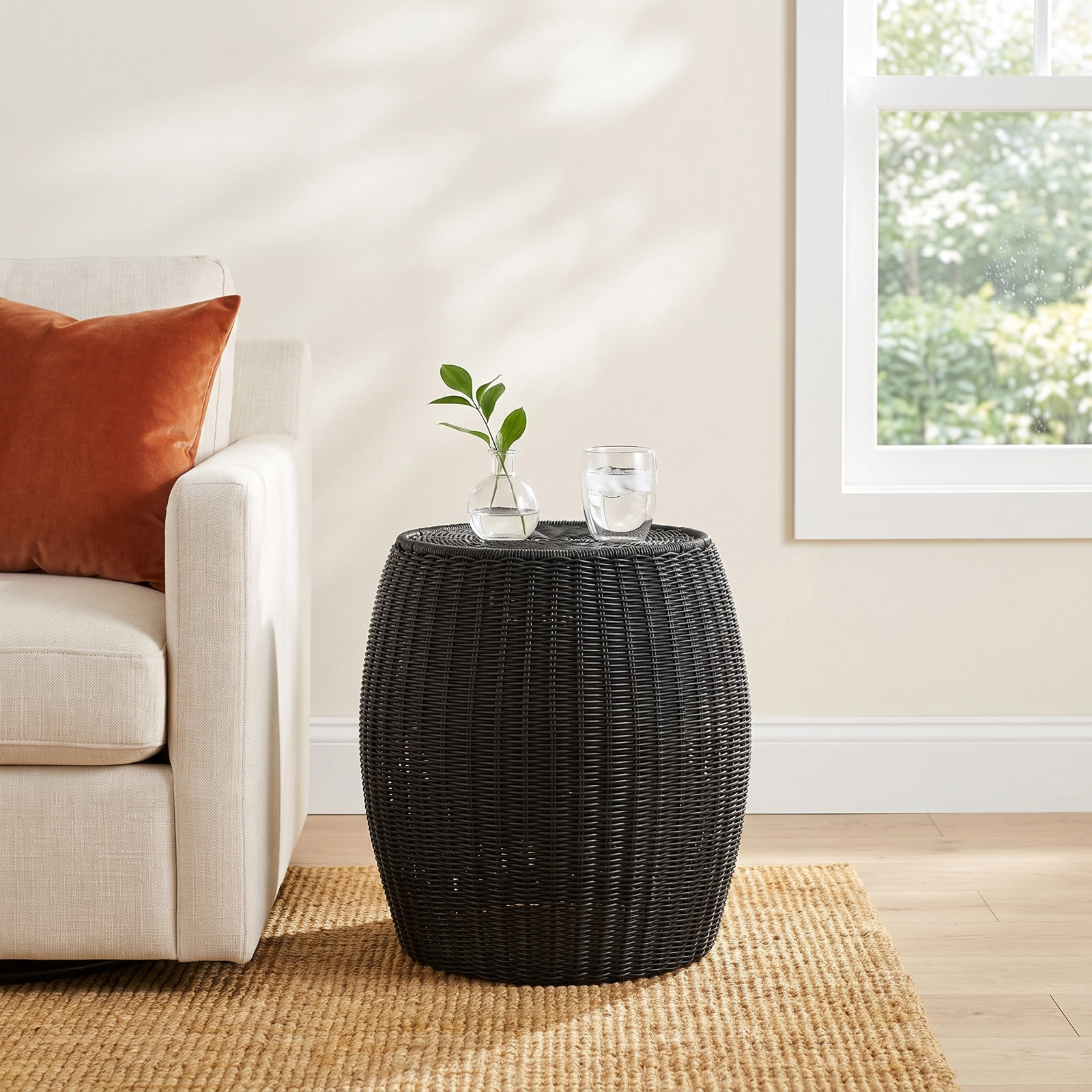 Baudette 14" Handwoven End Table, Black