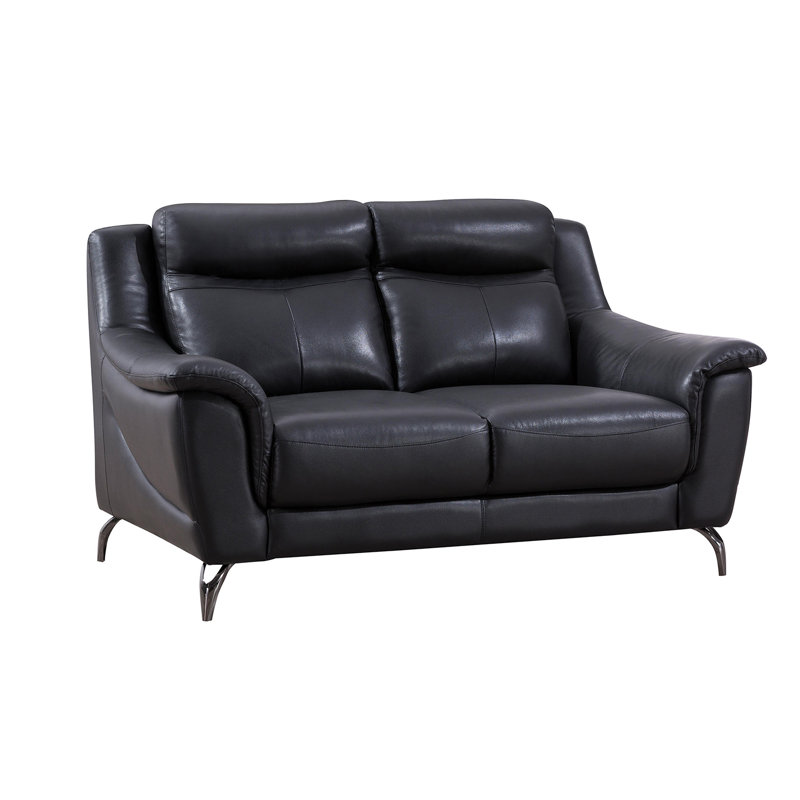 Groveson Upholstered 62'' Loveseat, Black Genuine Leather