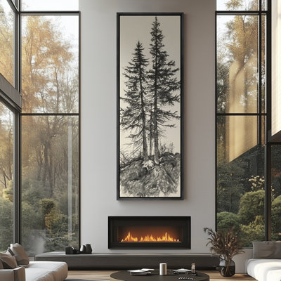 Vintage Pine Tree Drawing Classic Country Rustic Artwork - Extra Large Framed Wall Art Canvas Print