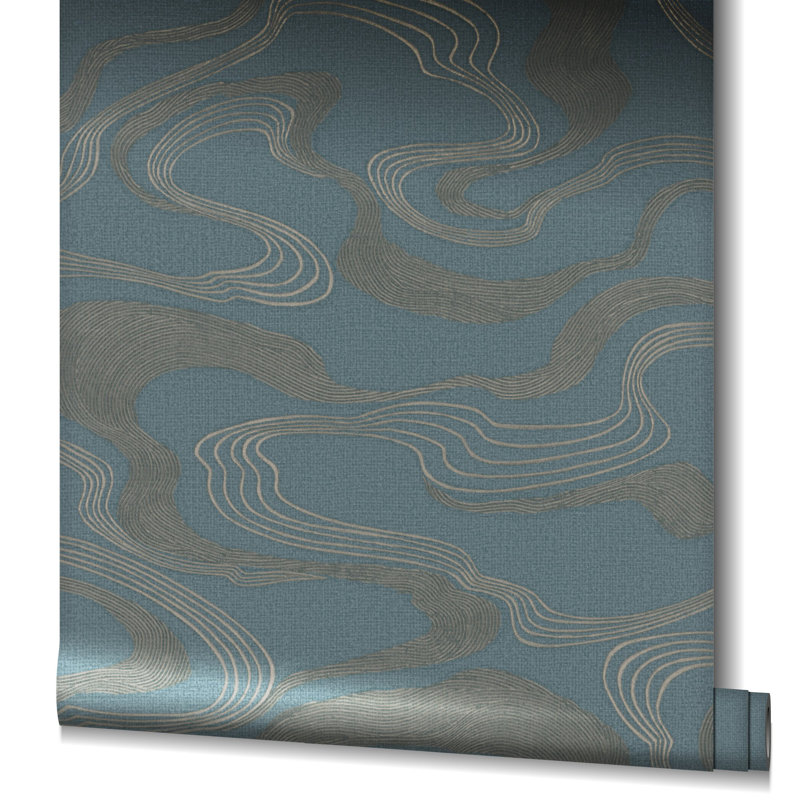 Kumano Pearlescent Abstract Flow Design Wallpaper Roll, Blue