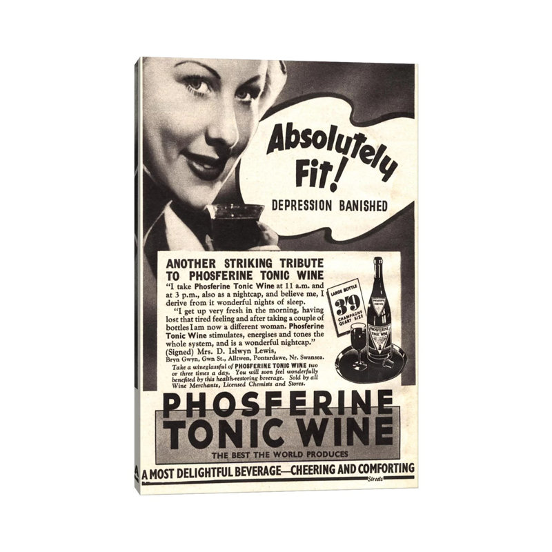 1930s Phospherine Tonic Wine Magazine Ad - Print on Canvas, 66.04cm H x 45.72cm W x 3.81cm D, Wrapped Canvas