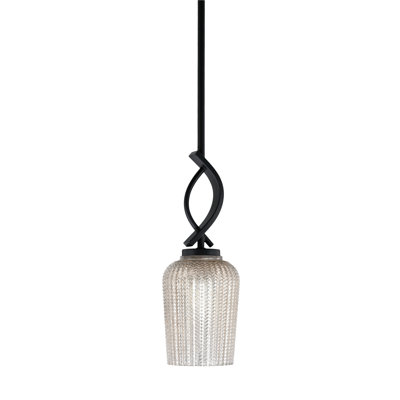 Cavella Stem Hung Mini Pendant Shown In Matte Black Finish With 5" Textured Glass