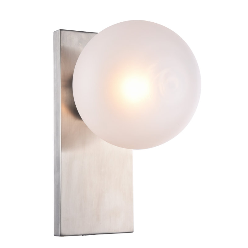 Applique murale 1 lumière nickel brillant avec abat-jour en verre blanc, Nickel brillant