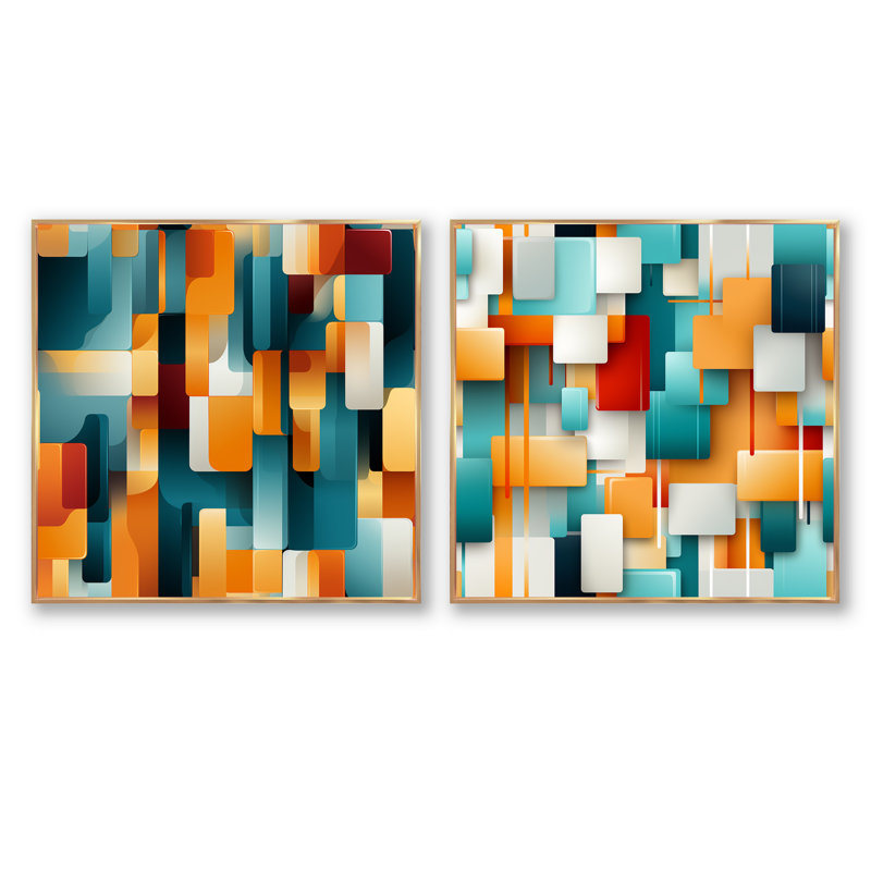 Daijana - Abstract Shapes Square Collage Set Of 2, Gold Floater Framed, 30" H x 61" W