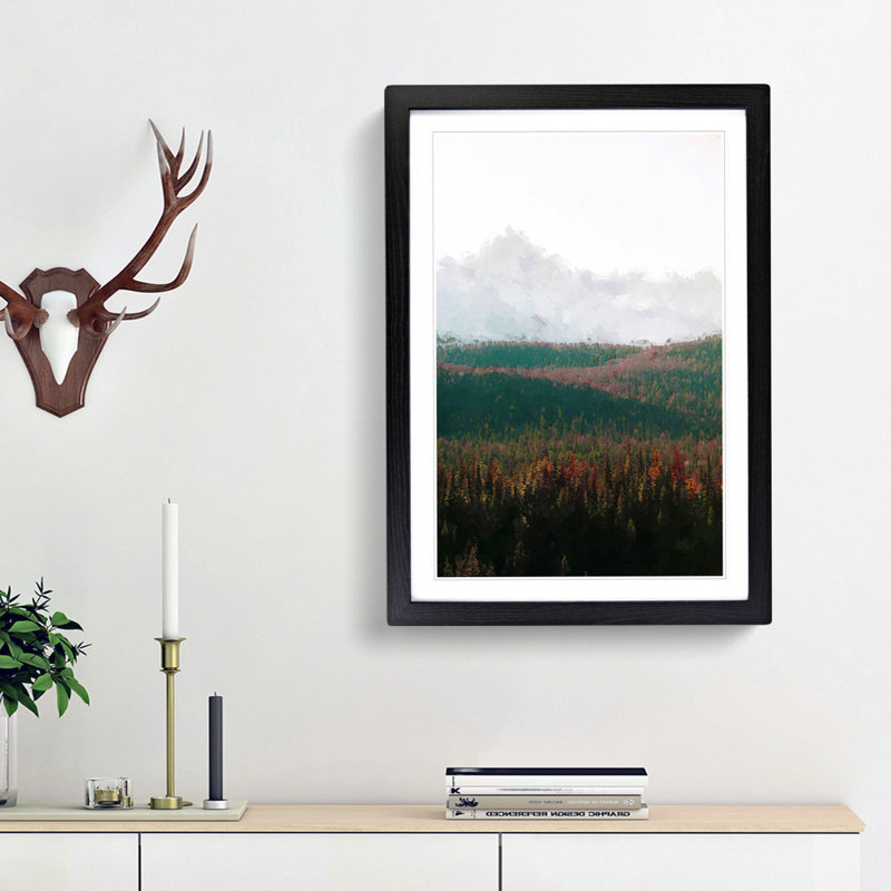Fir Tree Forest Abstract Art - Picture Frame Graphic Art Print, 36cm H x 27cm W x 2cm D, Black Framed