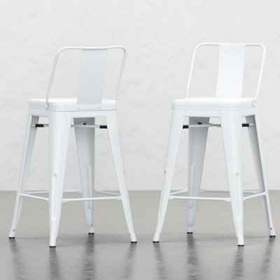 De 2 tabourets de comptoir en métal de 24 pouces de hauteur - blanc, avec dossier et repose-pieds incurvés pour une stabilité supérieure et un tabouret de 24 po au fini industriel avec finition peinte en blanc