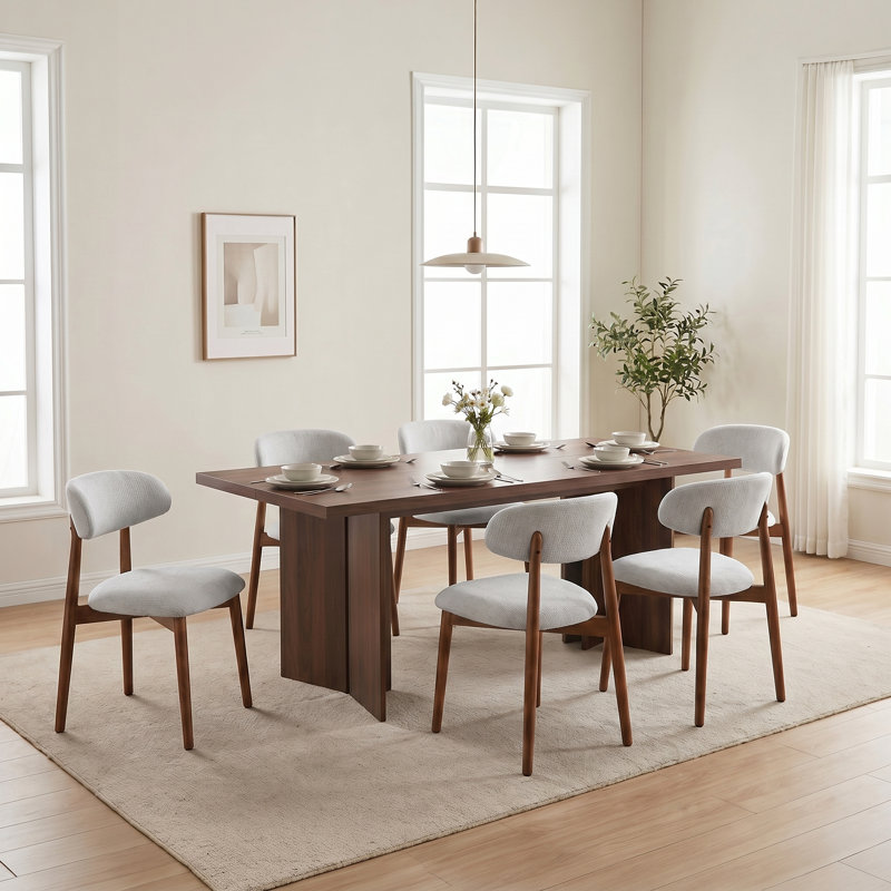 Table de salle à manger Amiliana, 7 pièces : table, 6 chaises, Noir / brun, H 29,53 po x l 70,87 po x P 31,5 po