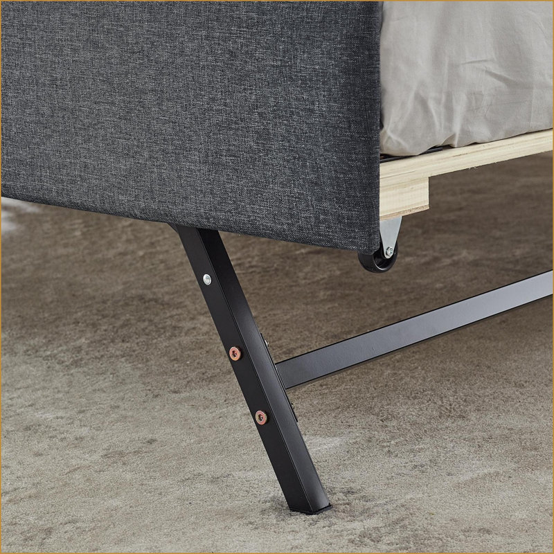 Daybeds  Mid-Century for Sleepovers with Erectable Trundle, USB Charging | Linen Dark Gray, Dark Gray