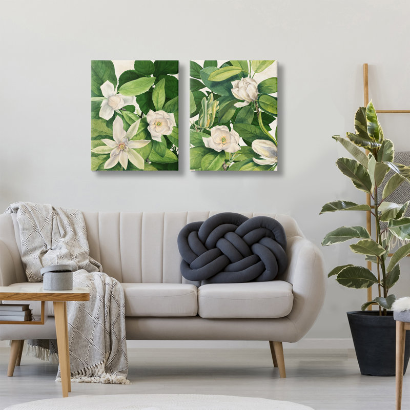 Ensemble d'art mural sur toile 2 pièces Traditional Lilies with Leaves, design par Susan Arnot, H 20 po x l 16 po