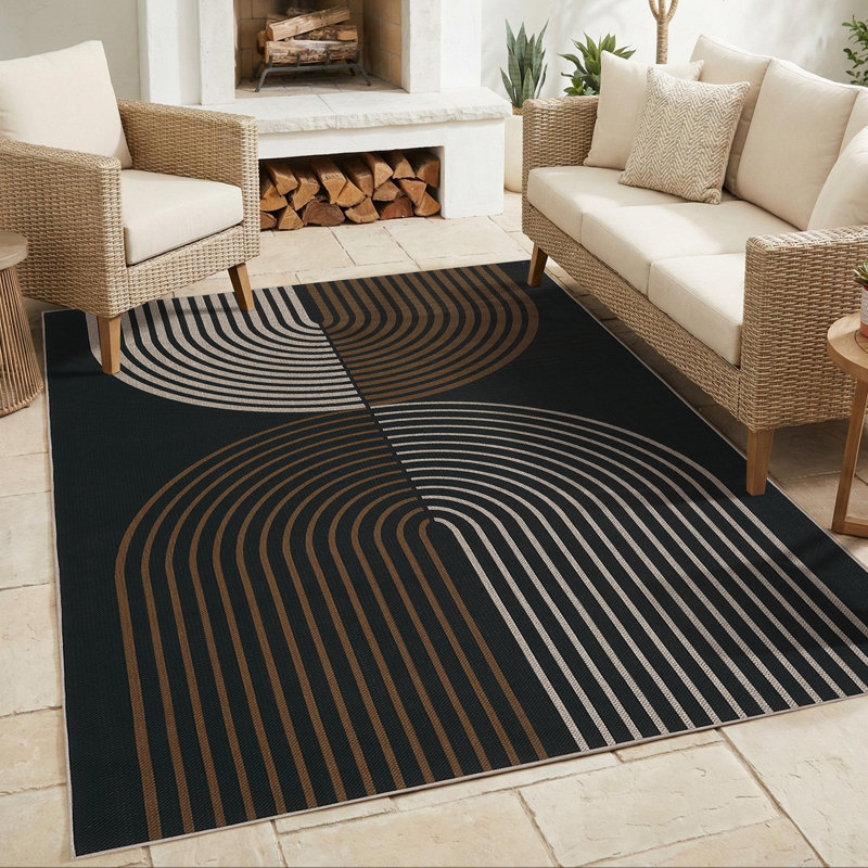 Tapis à rayures en jute Modern Modern, Noir, Rectangle 5 po x 7 po