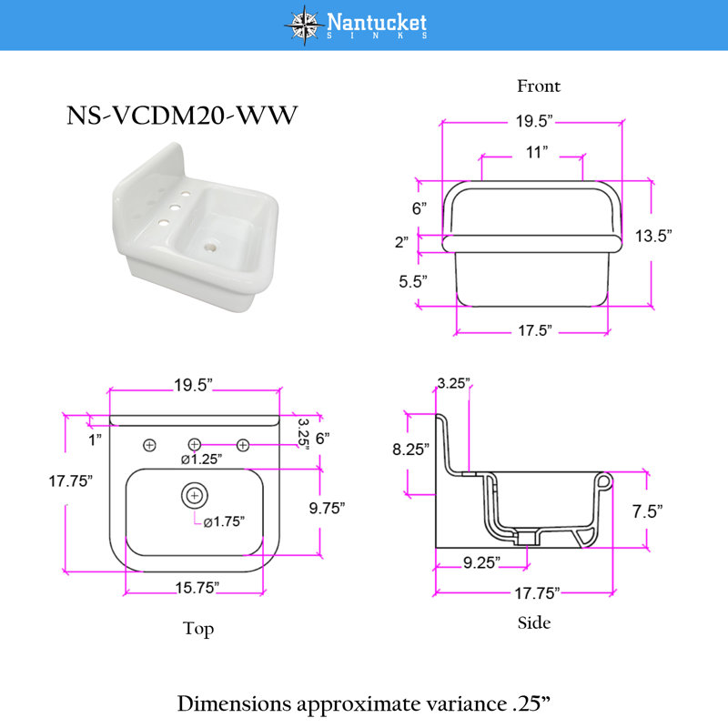 Victorian 19.5'' L Bathroom Sink, White