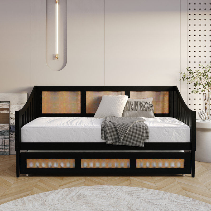 Twin Wooden Daybed with Twin Trundle, Black