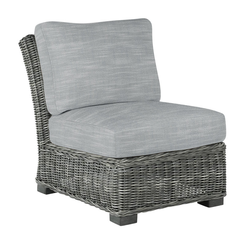 Rustic Woven Sectional Slipper Chair, Slate Gray, Rollo Silver InsideOut® Linen, Welt