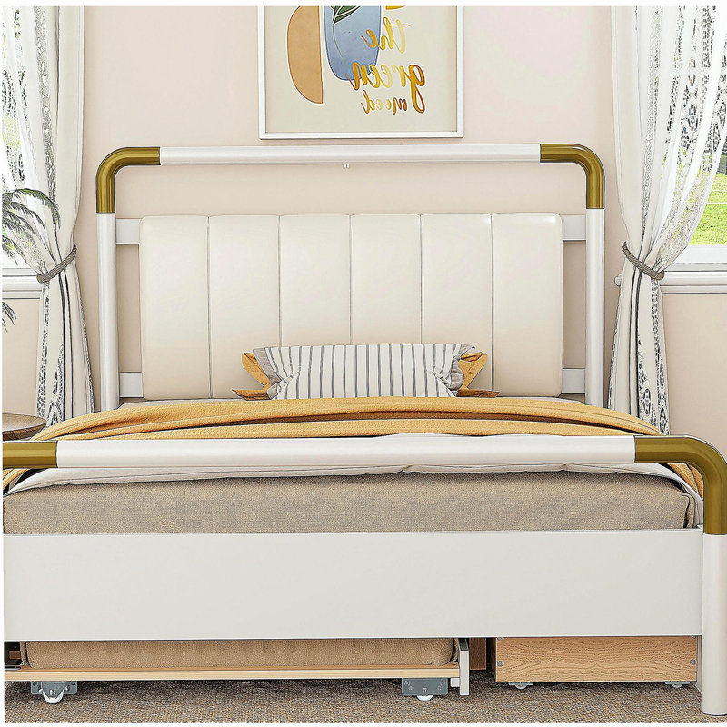 Grand lit plateforme en bois avec 2 grands tiroirs et un tiroir de taille T-XL