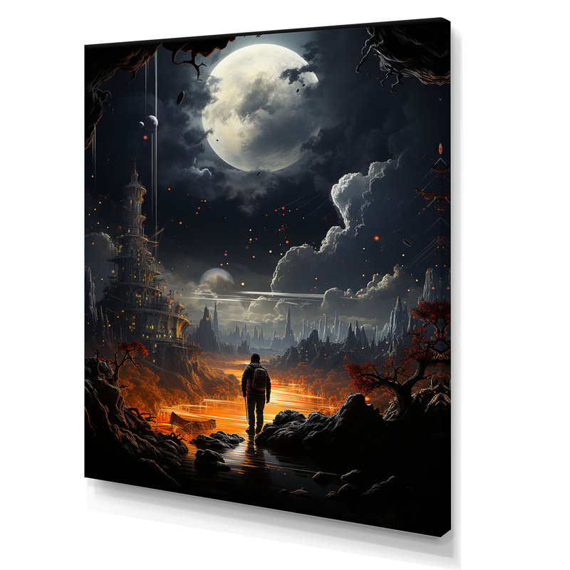 Art noir de la Planète noire, l'odyssée perdue III - Science Fiction, Toile tendue, H 44 po x l 34 po x P 1,5 po