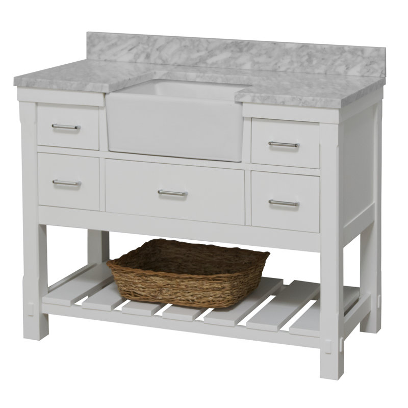Ensemble de meuble-lavabo simple 48 po avec armoire blanche et comptoir en marbre de Carrare Zasha, Blanc, Marbre de Carrare