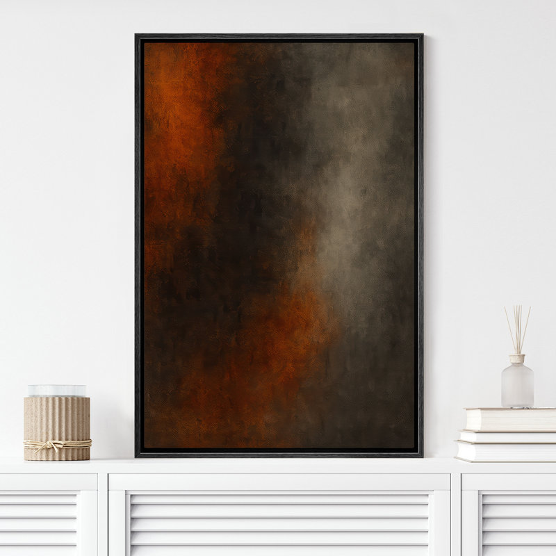 Orange brûlé et gris anthracite, art abstrait, impression sur toile encadrée, H 36 po x l 24 po x P 1,5 po