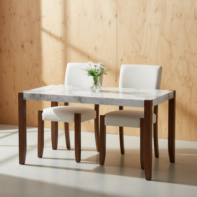 5-piece 4-person Dining Set, Featuring A 46-inch Marble-style Dining Table And 4 Upholstered Dining Chairs
