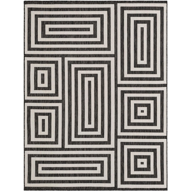 Tapis contemporain noir et blanc Bello, Rectangle 5 pi 3 po x 7 pi 1 po