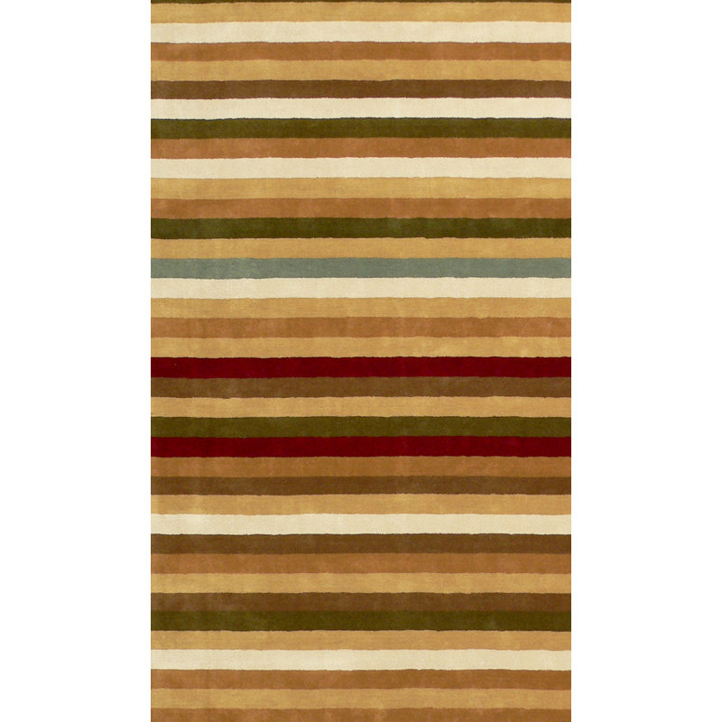 Tapis rayé touffeté à la main brun / rouge / vert Brigg, Rectangle 3 pi 9 po x 5 pi 9 po