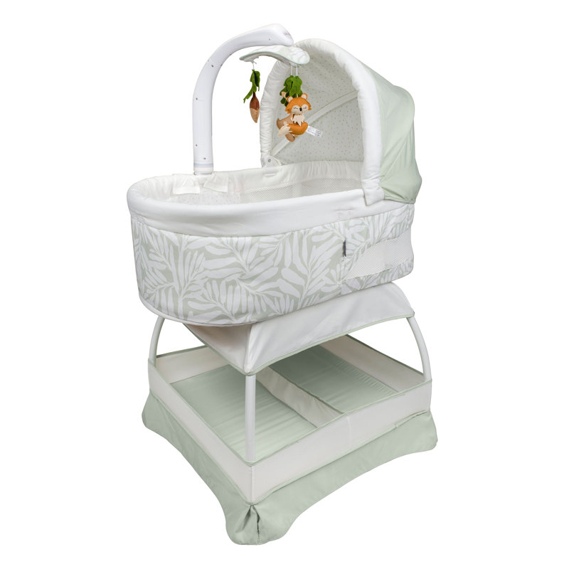 Bassinet with Bedding with Mattress, Sage Fern Leaves