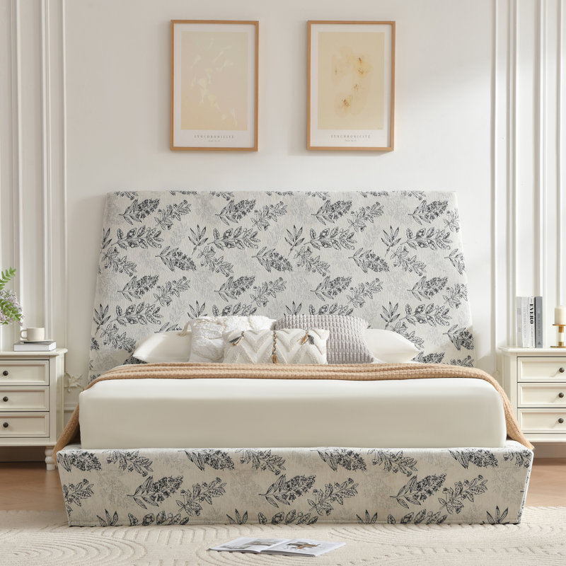 Gerhart  51.5" Luxlury Headboard Hydraulic Lift Up Storage Upholstered Platform Bed,Trapezoid,Chenille Floral,King, King 