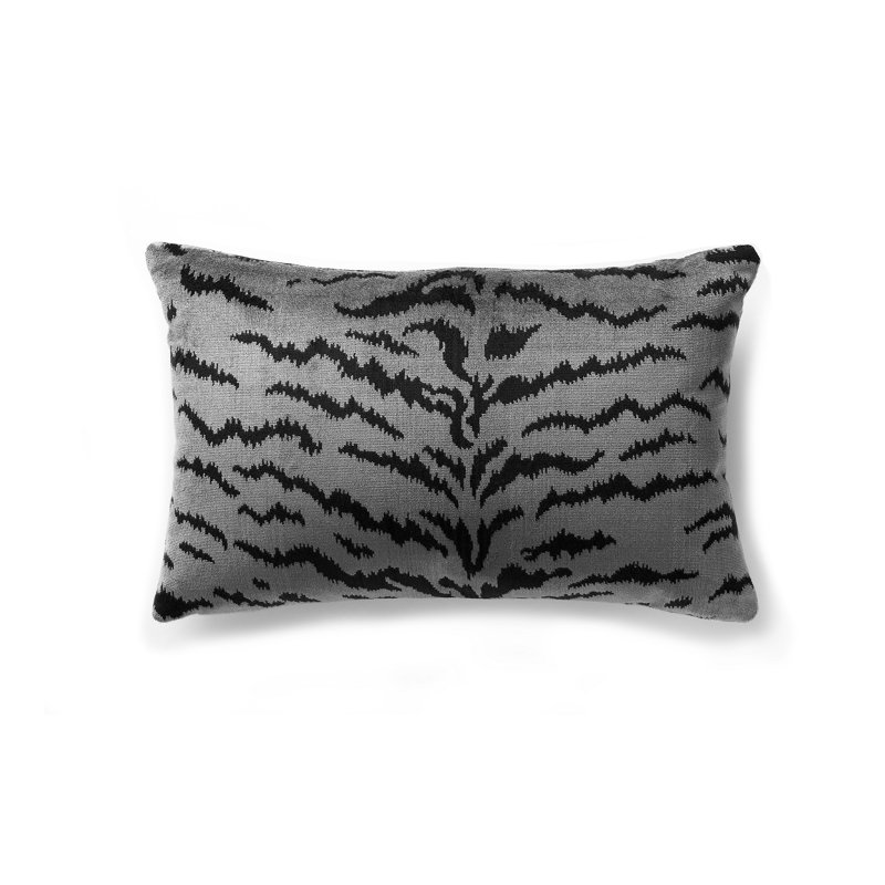 Wild Glamour Silk Pillow Cover & Insert, Silver/Black, 14" H x 22" W x 1" D