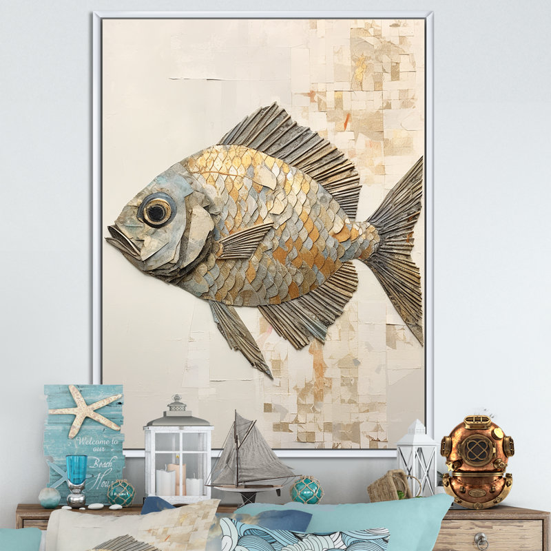 Fish Harmony I - impressions sur toile, Cadre flottant blanc, H 32 po x l 16 po x P 1 po
