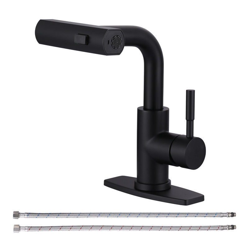 Single Handle Pull Out Kitchen Faucet With Unique 90° Swivel Sprayer Head In Three Function Modes, Matte Black
