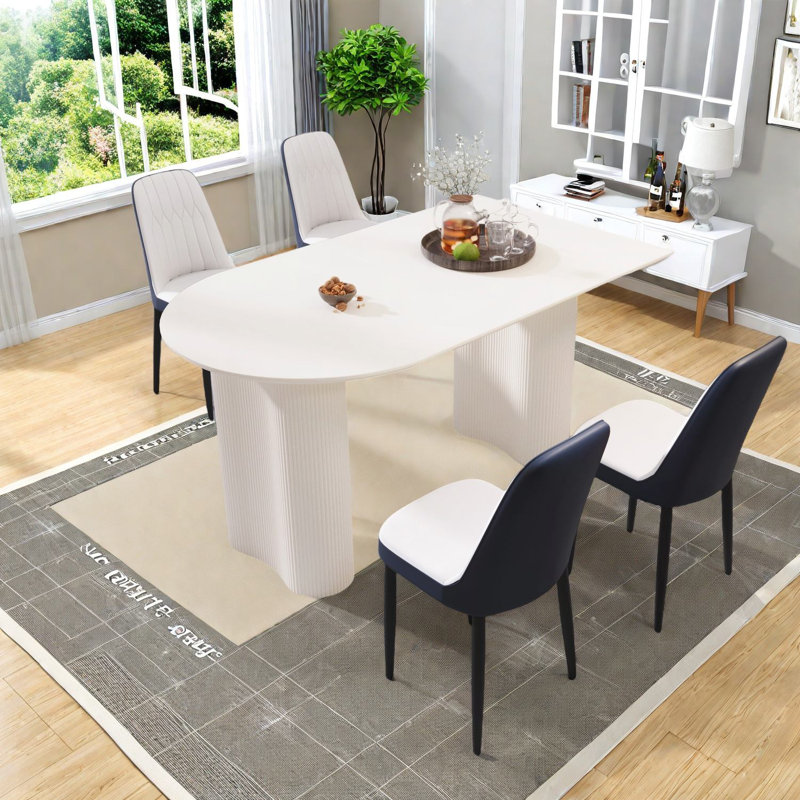 Ensembles de table de salle à manger en MDF moderne avec chaises en polyuréthane crème pour la maison et la cuisine