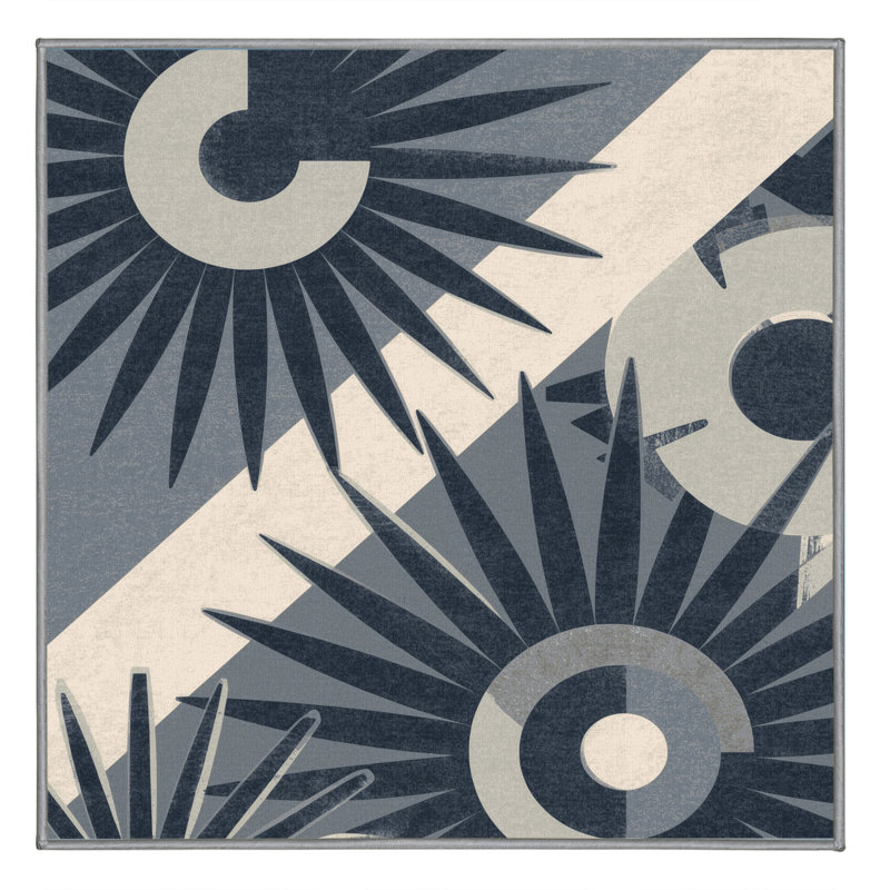 Machine Washable Paulett Mid-Century Modern Geometric Rug in Gray – Gray Binding, 7' Square
