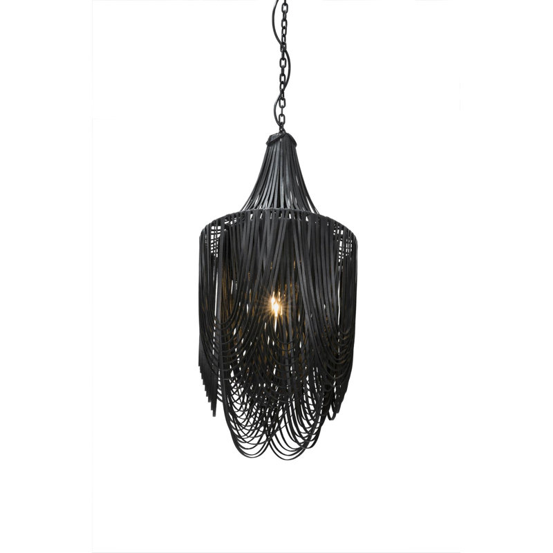 Small Leather Fringe Chandelier w/ Crown, Black