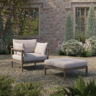 Ensemble de fauteuils et repose-pieds d'extérieur en bois de teck 2 pièces Eleni