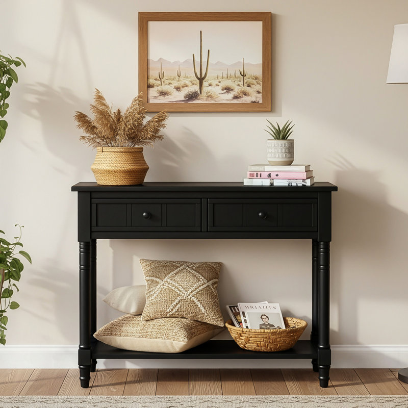 Console Daisy Series avec deux tiroirs et une tablette inférieure pour un rangement et une présentation élégants, Noir